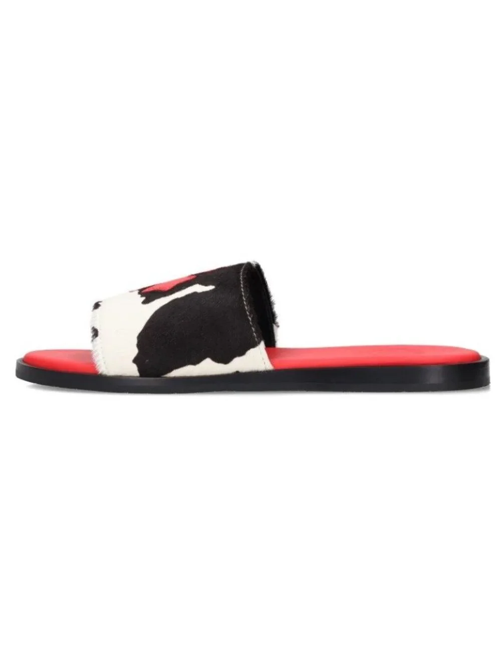 Chrome Hearts CH Slide Leather Calf Hair Cross Patch Sandals